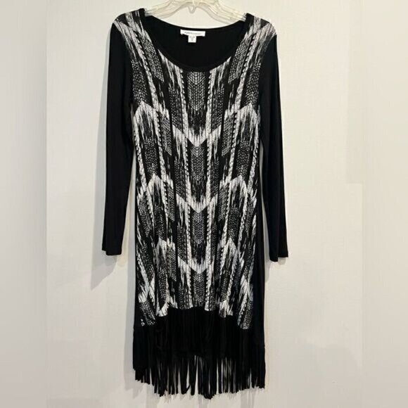 Karen Kane Black & Off-White Tribal Fringe Dress - Picture 4 of 7